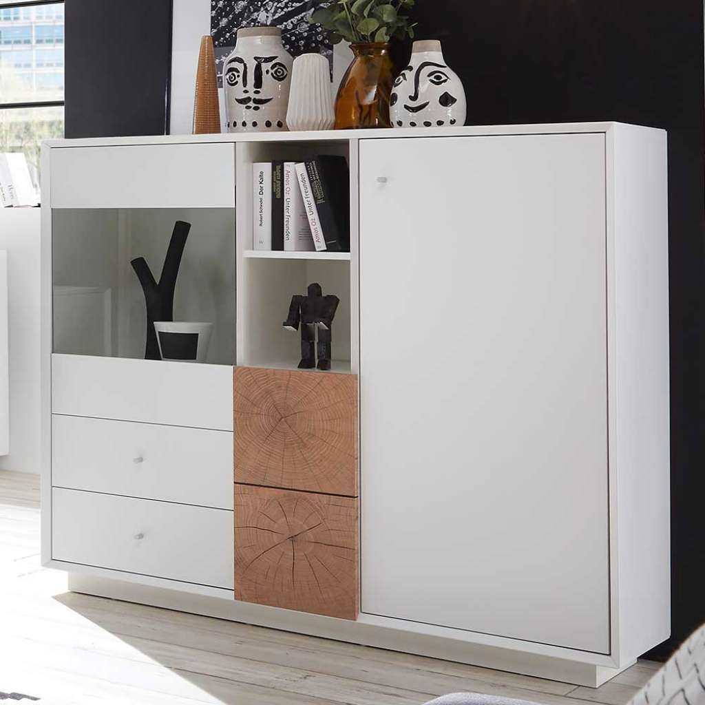 Wohnzimmer Kommode in Weiß und Eiche Hirnholz Optik modern