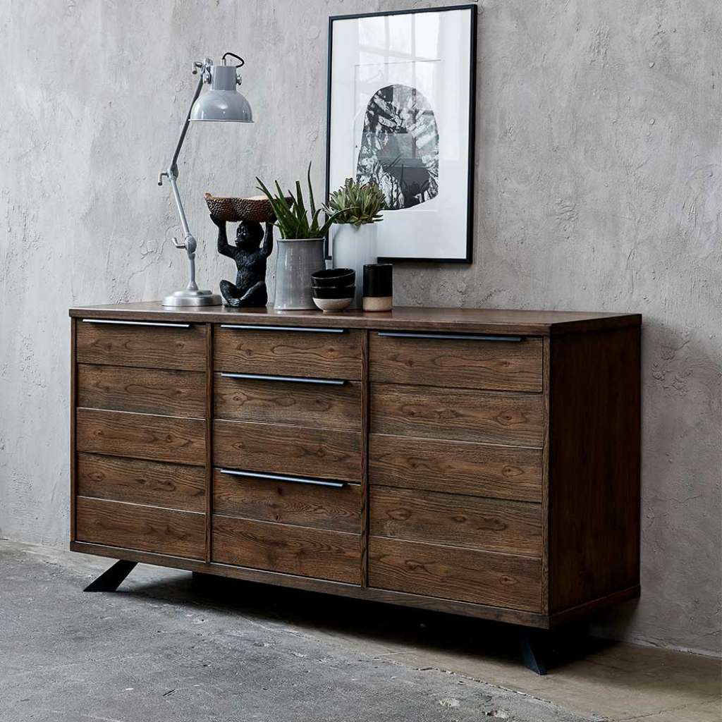 Esszimmer Kommode in Wildeiche dunkel und Schwarz 170 cm breit