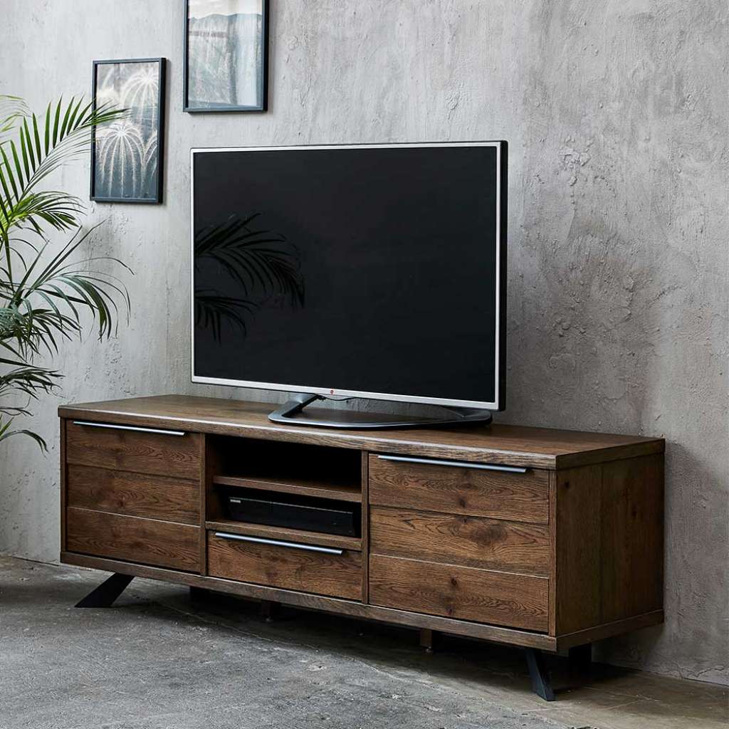 Fernsehboard in Wildeiche dunkel und Schwarz 170 cm breit