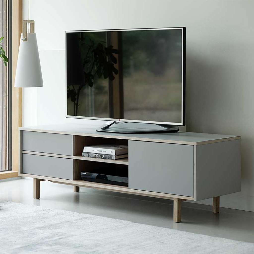 TV Board in Eiche Bianco und Hellgrau Skandi Design