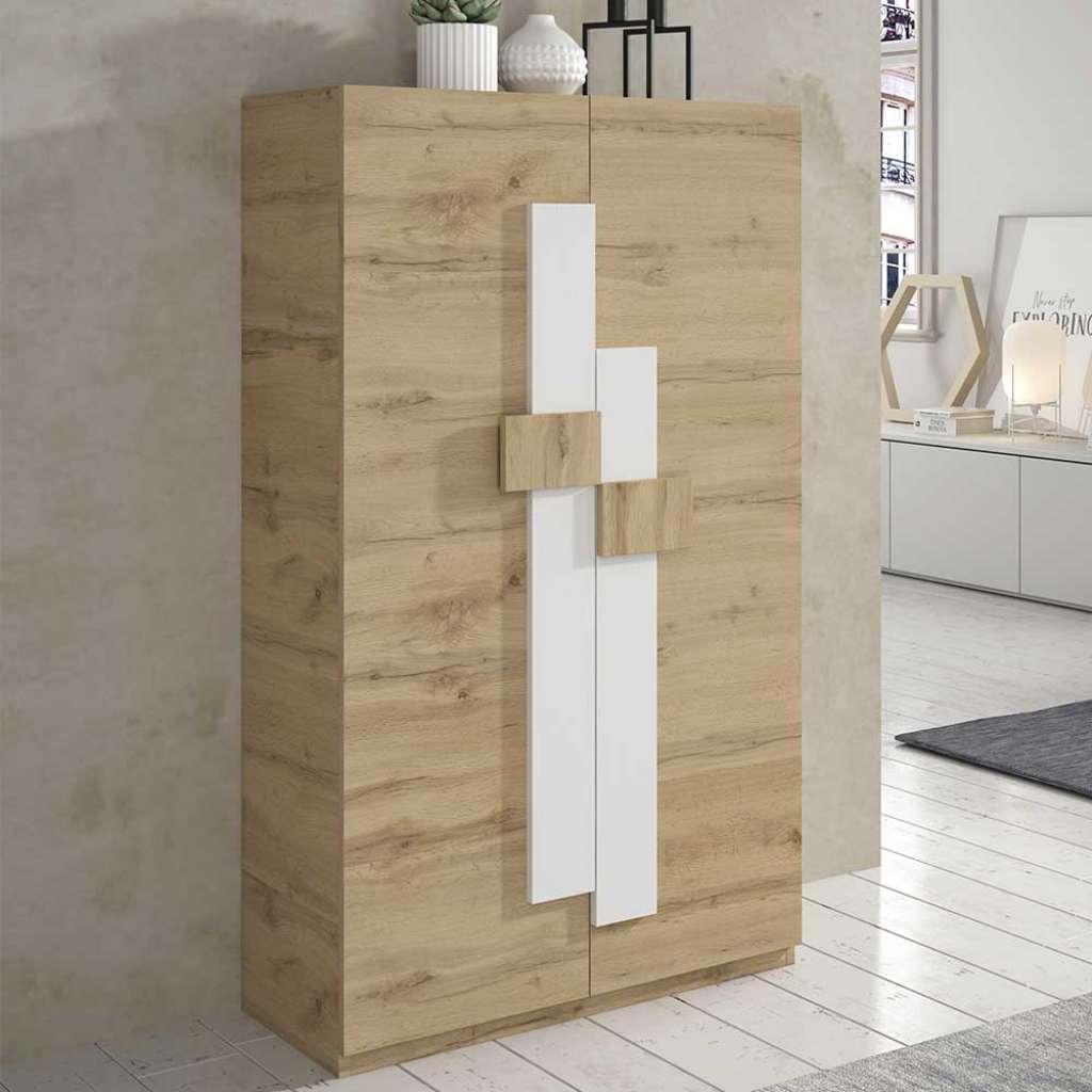 Garderobenschuhschrank in Weiß und Wildeiche Optik modern