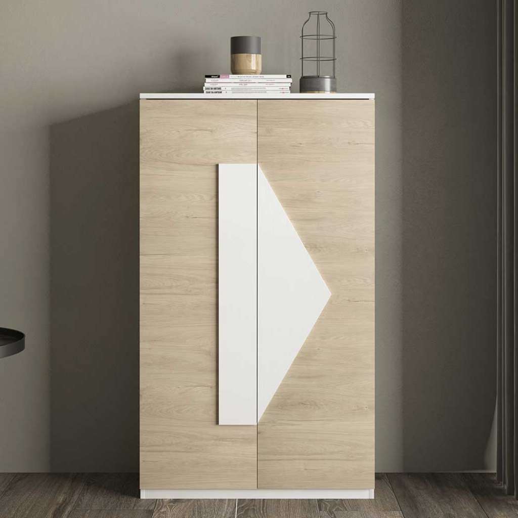 Garderobenschuhschrank in Weiß und Eiche Bianco 2-türig