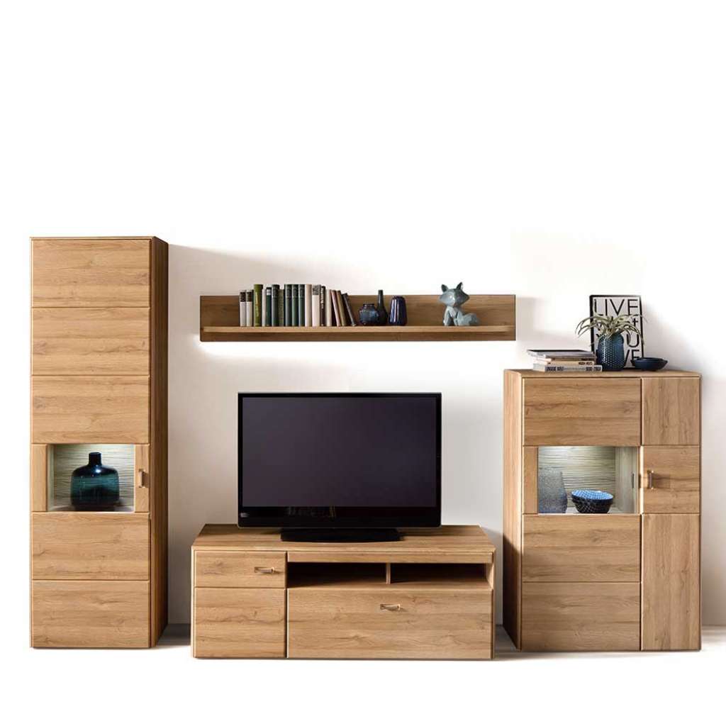 Wohnzimmer Anbauwand in Wildeichefarben 305 cm breit (4-teilig)