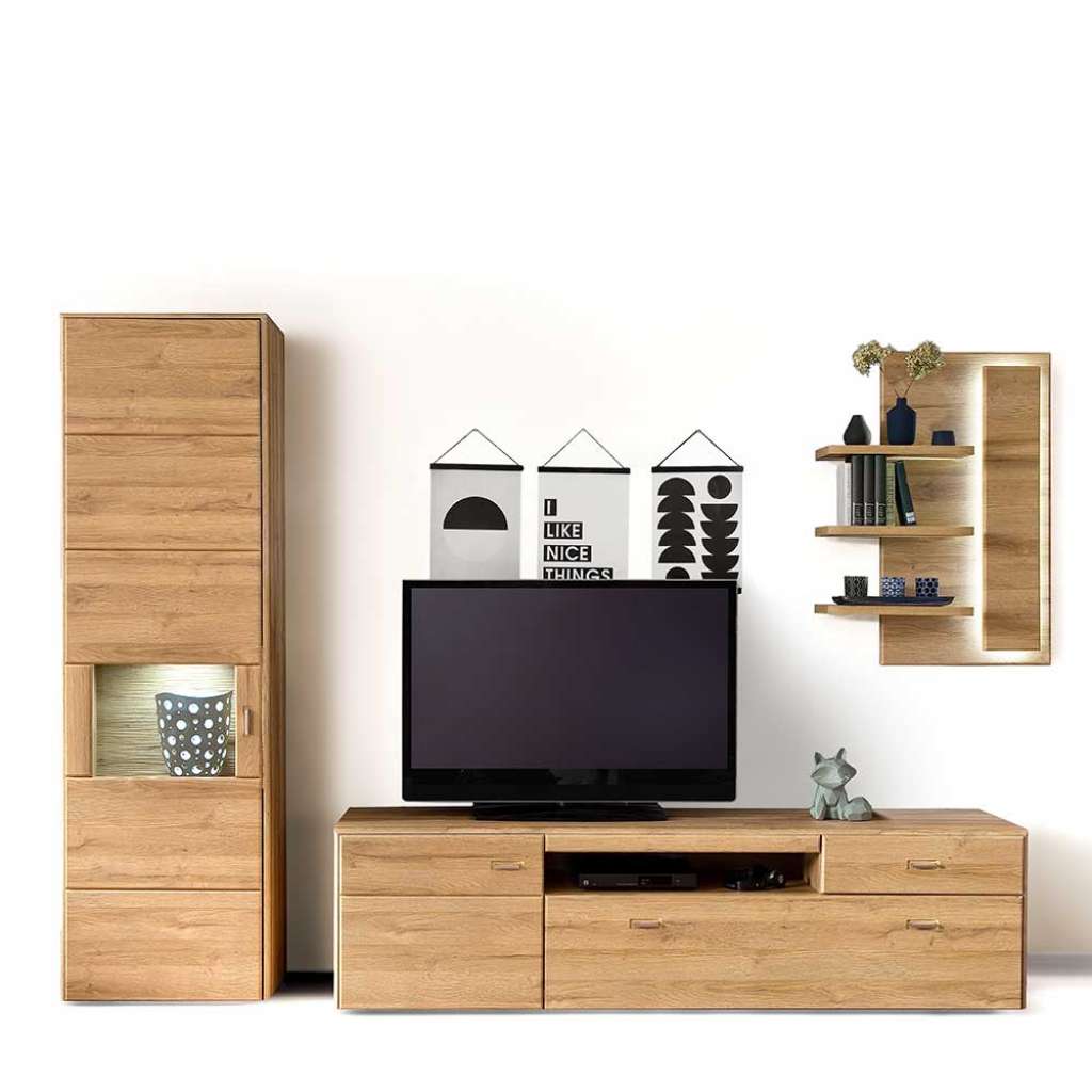 Wohnzimmerschrankwand in Wildeichefarben Landhaus Design (3-teilig)