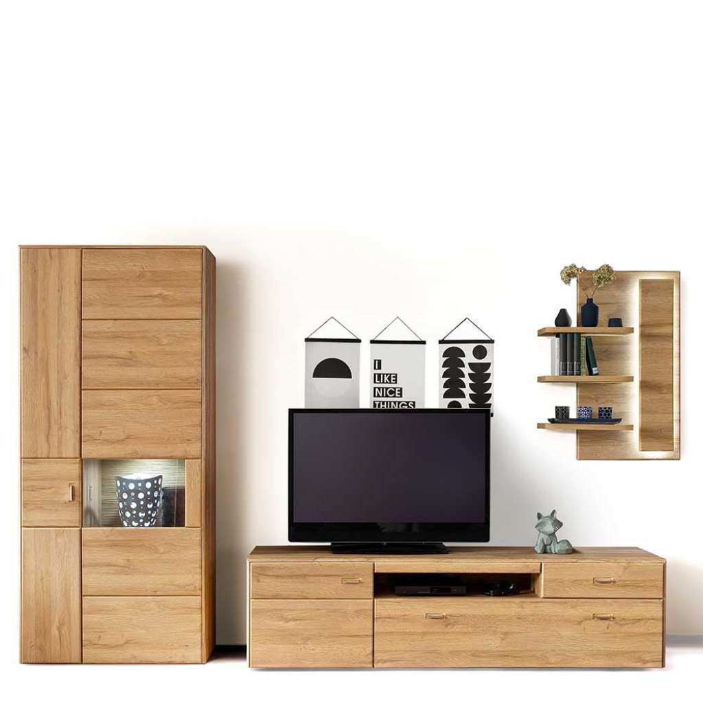 Schrankwand in Wildeichefarben Landhausstil (3-teilig)