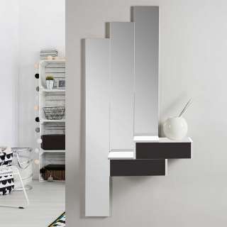 Wandkonsole und Spiegel in Schwarzgrau und Weiß Hochglanz modern (4-teilig)