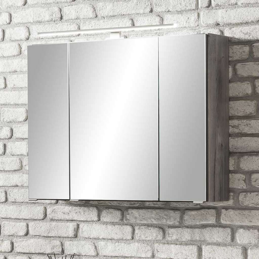 Lichtspiegelschrank in Eiche Grau 80 cm breit
