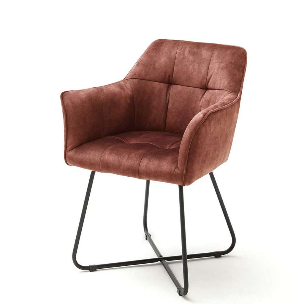 Esszimmerarmlehnstühle in Rostfarben Velours Metallgestell (2er Set)