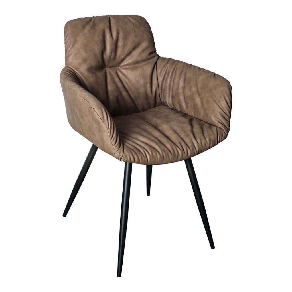 Esszimmersessel in Taupe und Schwarz Kunstleder und Metall (2er Set)