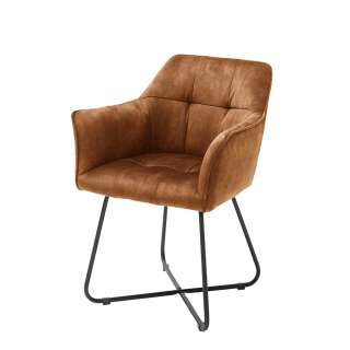 Küchenstühle in Cognac Braun Velours Metallgestell (2er Set)