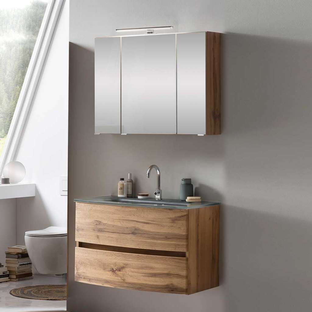 Spiegelschrank und Waschtisch in Wildeichefarben Made in Germany (2-teilig)