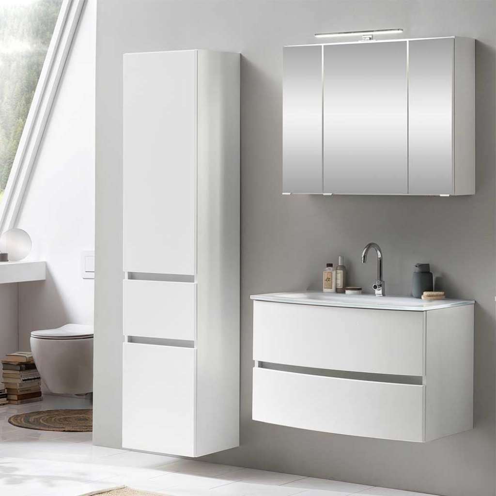 Weiße Badezimmermöbel 120 cm breit LED Beleuchtung (3-teilig)