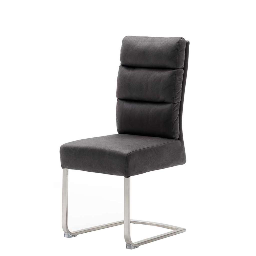 Freischwingerstühle in Dunkelgrau Microfaser Edelstahl (2er Set)