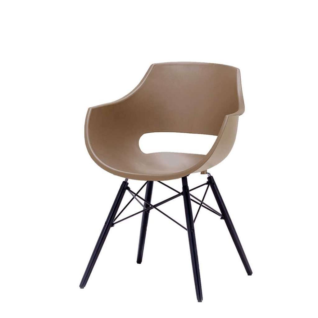 Esszimmerstühle in Taupe Kunststoff und Buche Massivholz (4er Set)