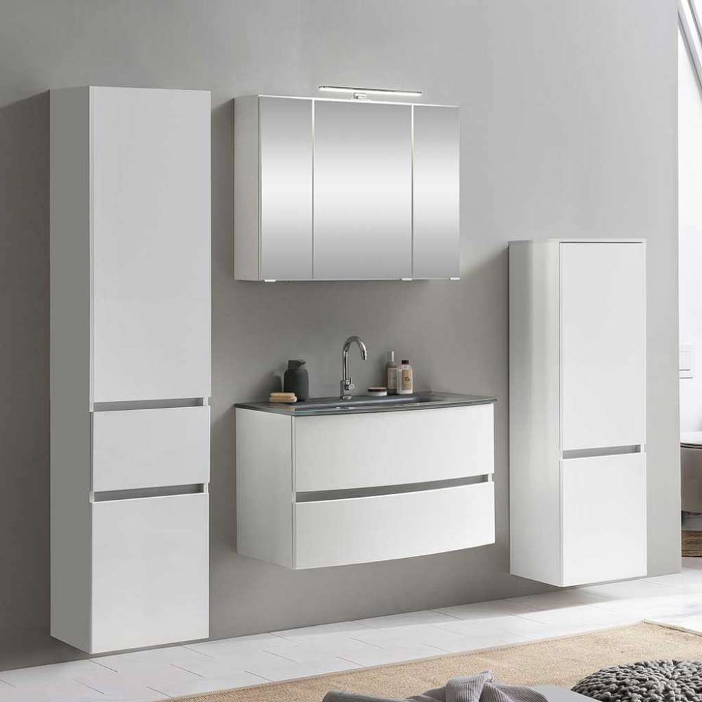 Weiße Badmöbel 160 cm breit LED Beleuchtung (4-teilig)