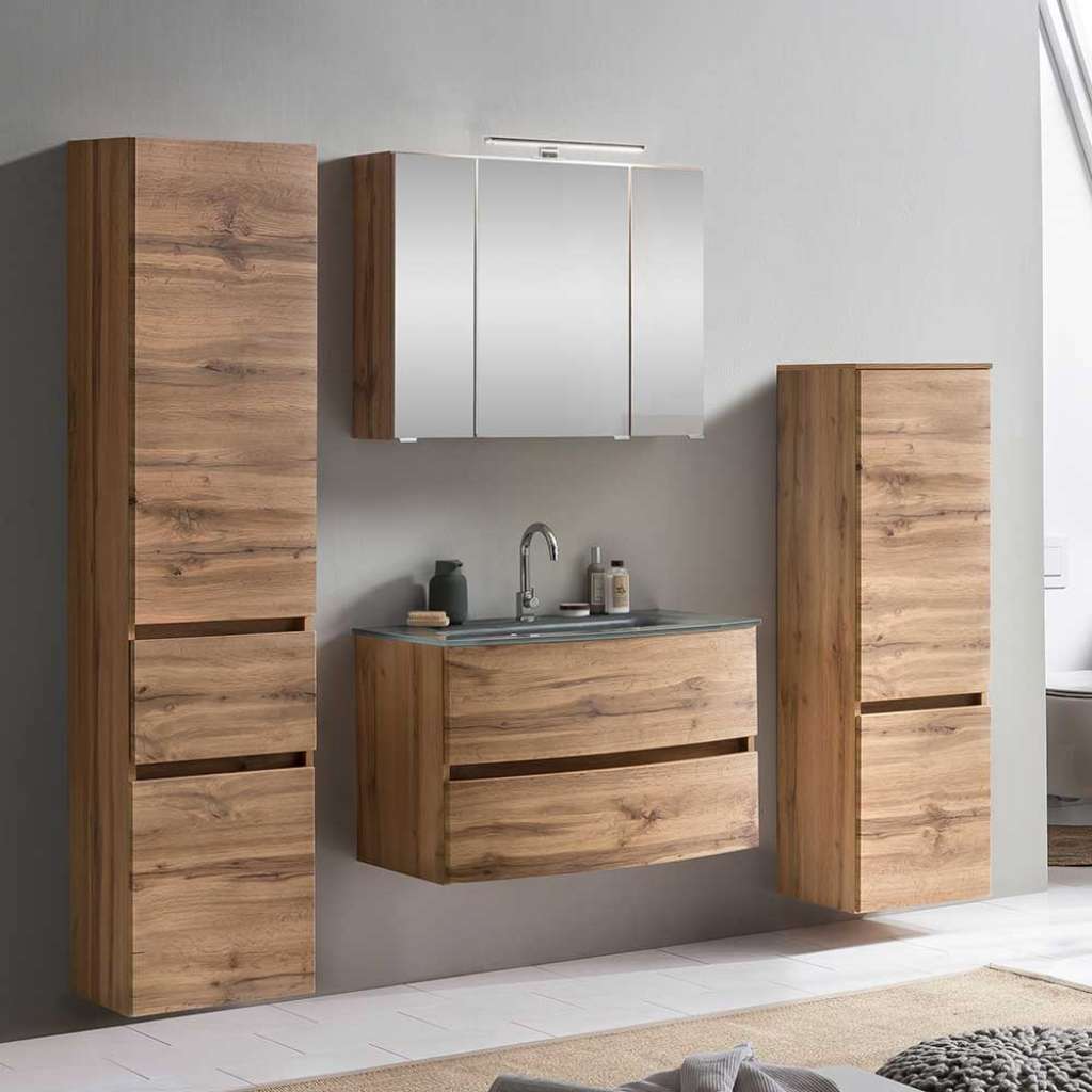 Badezimmermöbel Set in Wildeichefarben LED Beleuchtung (4-teilig)