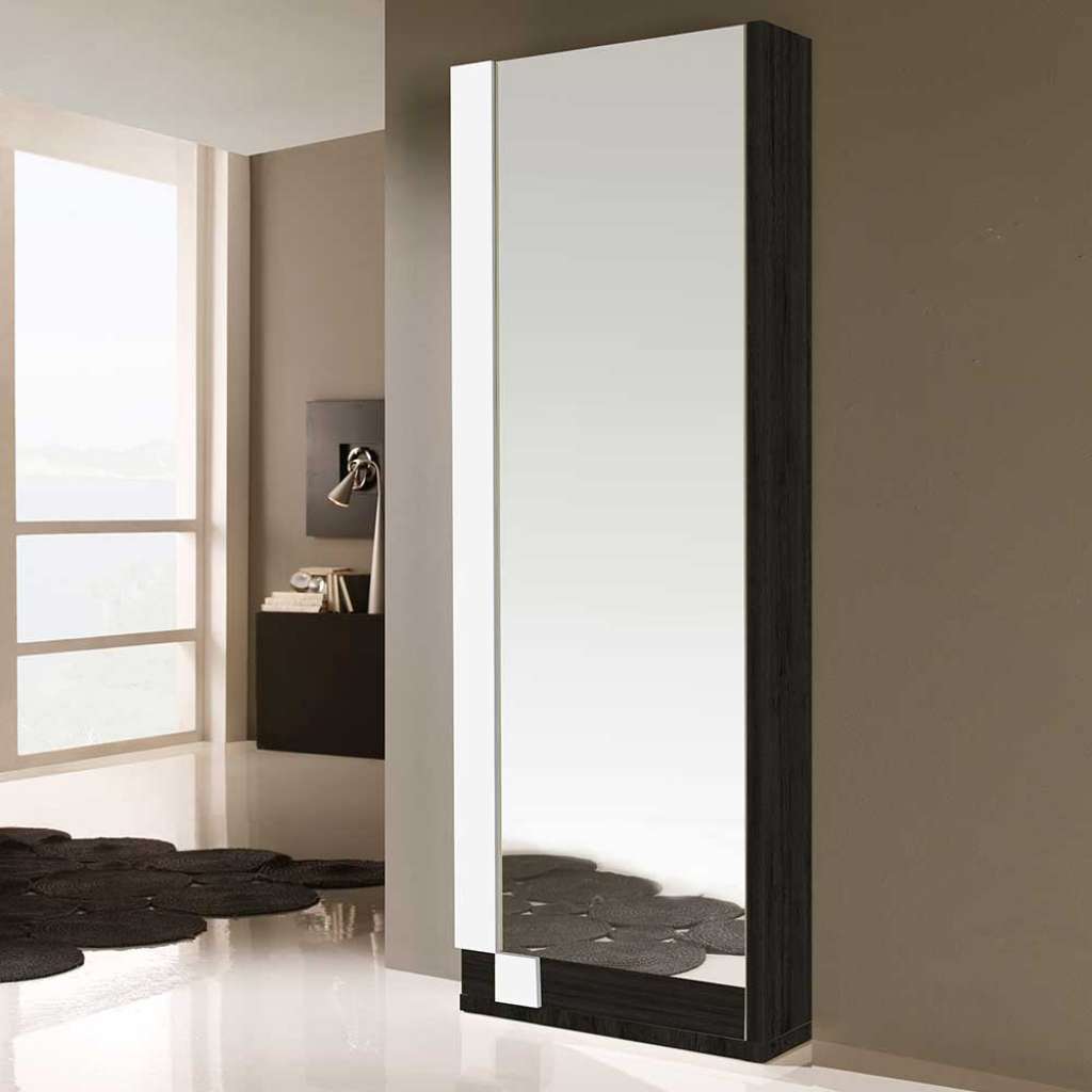 Hochglanz Schuhschrank in Weiß und Schwarzgrau Spiegel