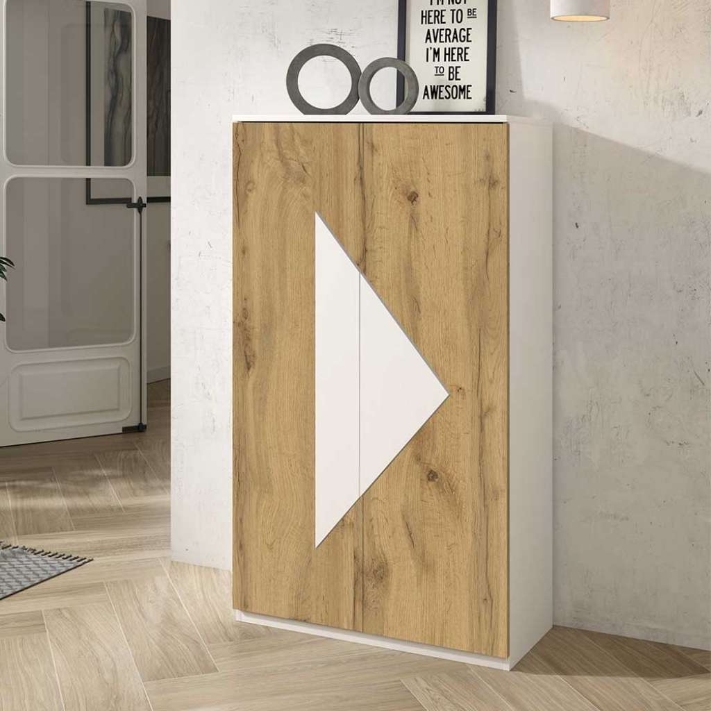 Garderobenschuhschrank in Weiß und Wildeiche Optik modern