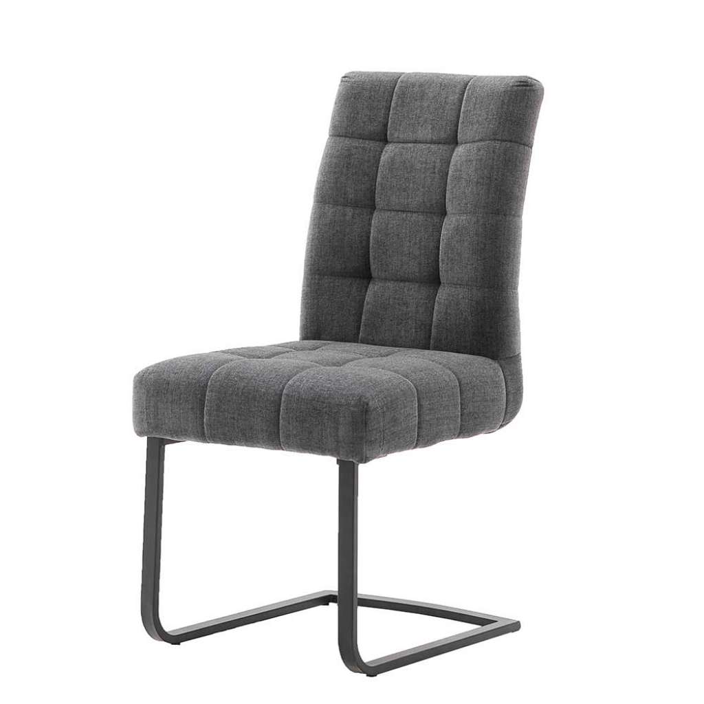 Freischwinger in Dunkelgrau Chenillegewebe Metallgestell (2er Set)