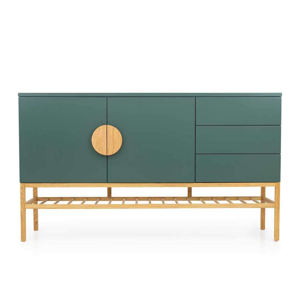 Skandi Design Sideboard in Dunkelgrün und Eiche 100 cm hoch