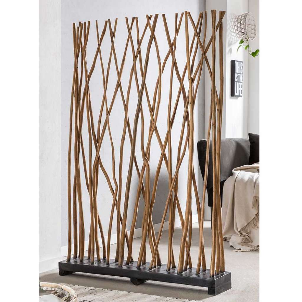Landhaus Paravent aus Teak Massivholz Ästen 100 cm breit