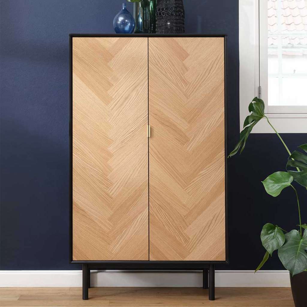 Wohnzimmer Schrank in Schwarz und Eiche furniert 95 cm breit