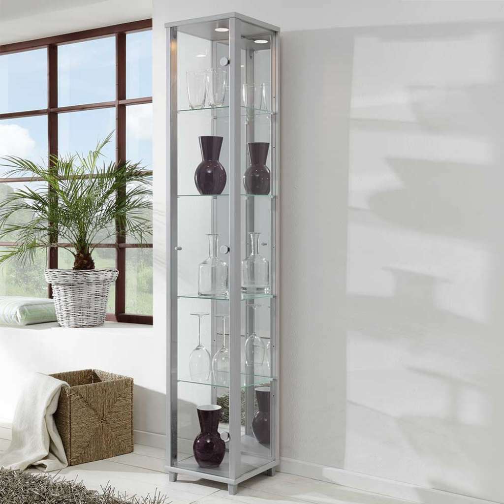 Wohnzimmer Vitrinenschrank in Silberfarben 1-türig