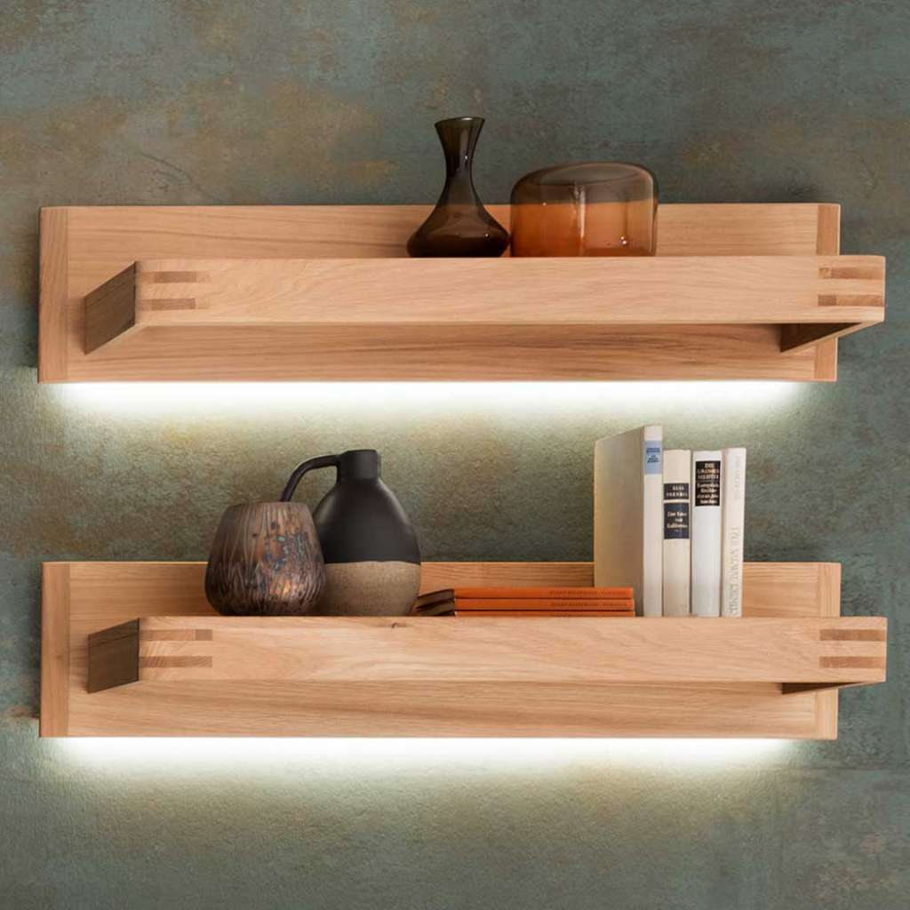 Wandboards in Balkeneiche Bianco furniert 90 cm breit (2er Set)