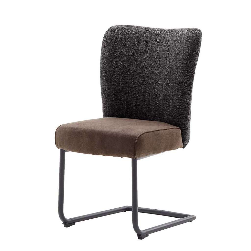 Freischwinger Stühle in Hellbraun und Anthrazit hoher Lehne (2er Set)