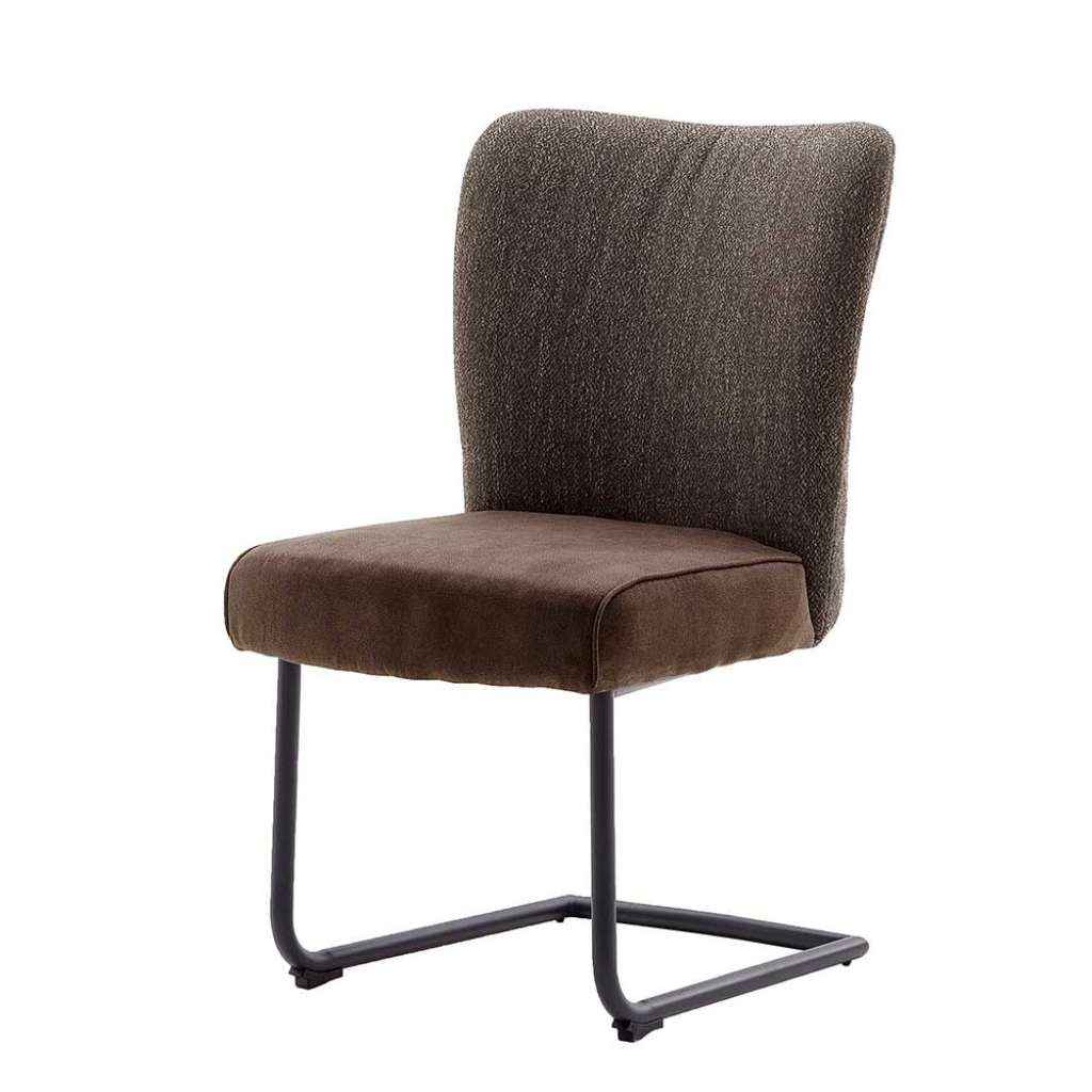 Freischwinger in Hellbraun Stoff hoher Lehne (2er Set)