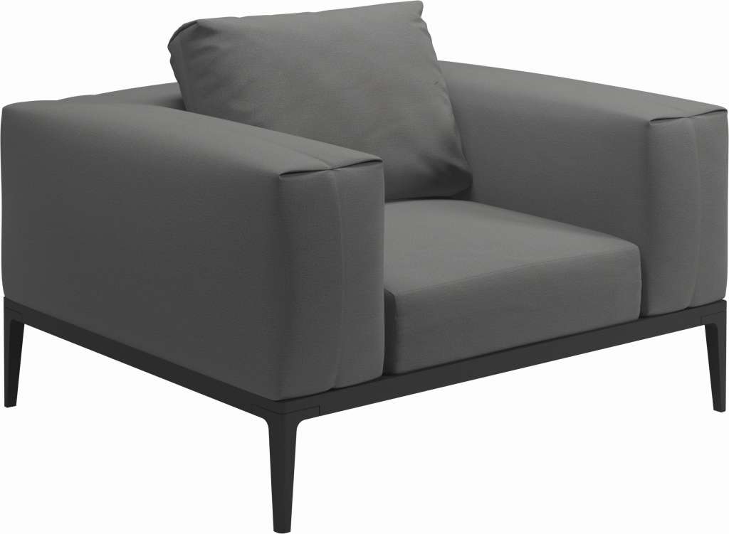 Gloster - Grid Lounge Sessel - Gestell: Meteor - Polster: 0145 - Blend Fog - outdoor