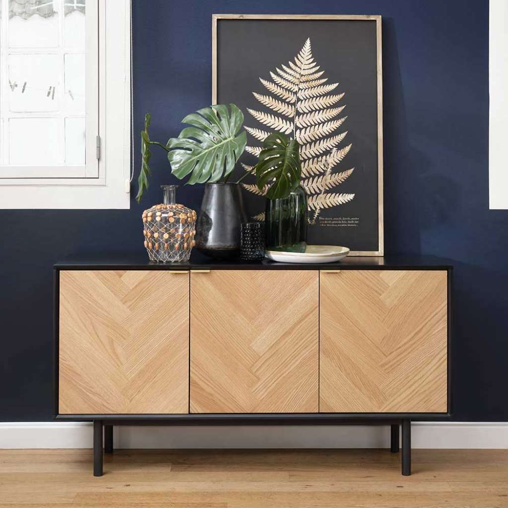 Wohnzimmer Sideboard in Schwarz und Eiche furniert 150 cm breit