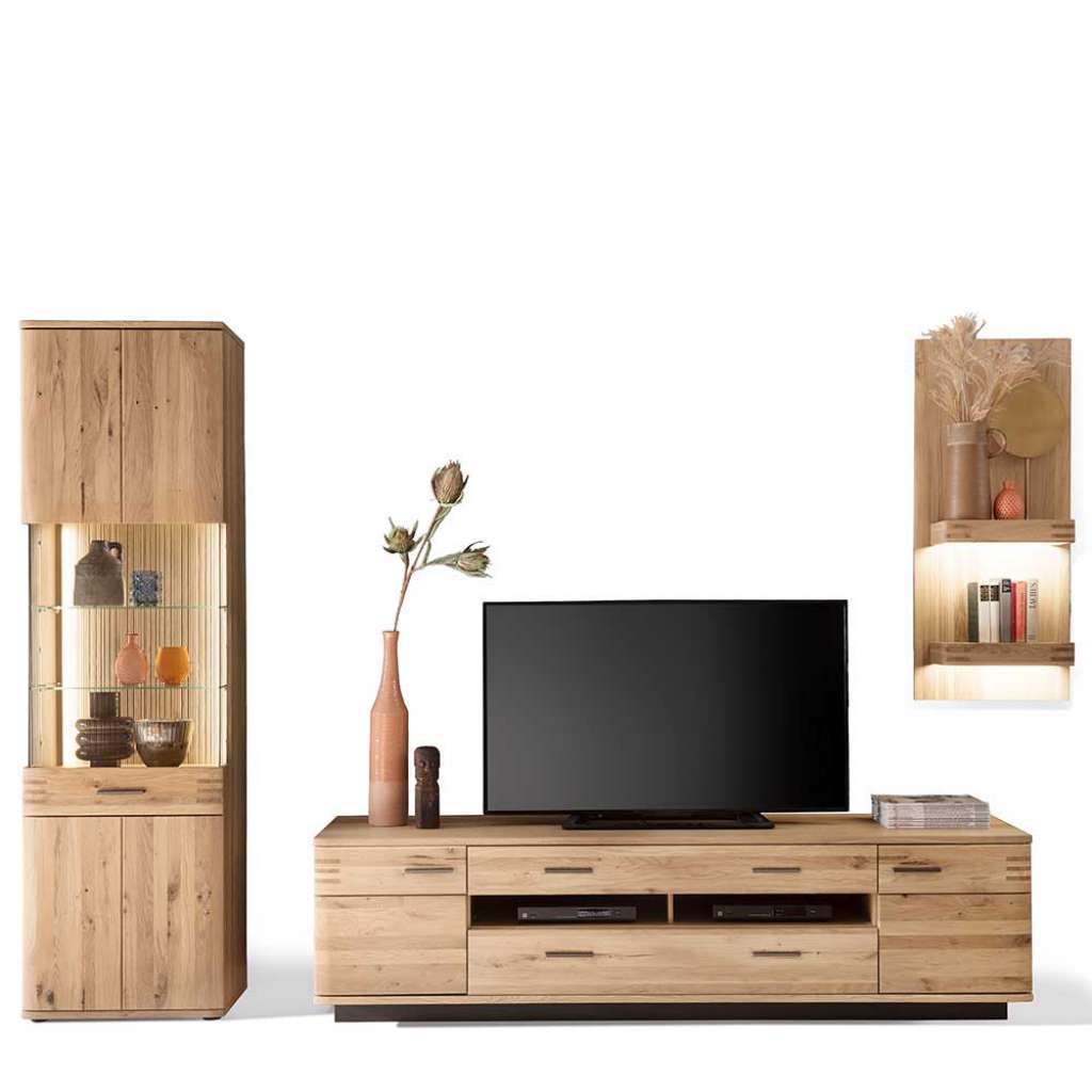 Wohnzimmer Anbauwand in Balkeneiche Bianco furniert 270 cm breit (3-teilig)