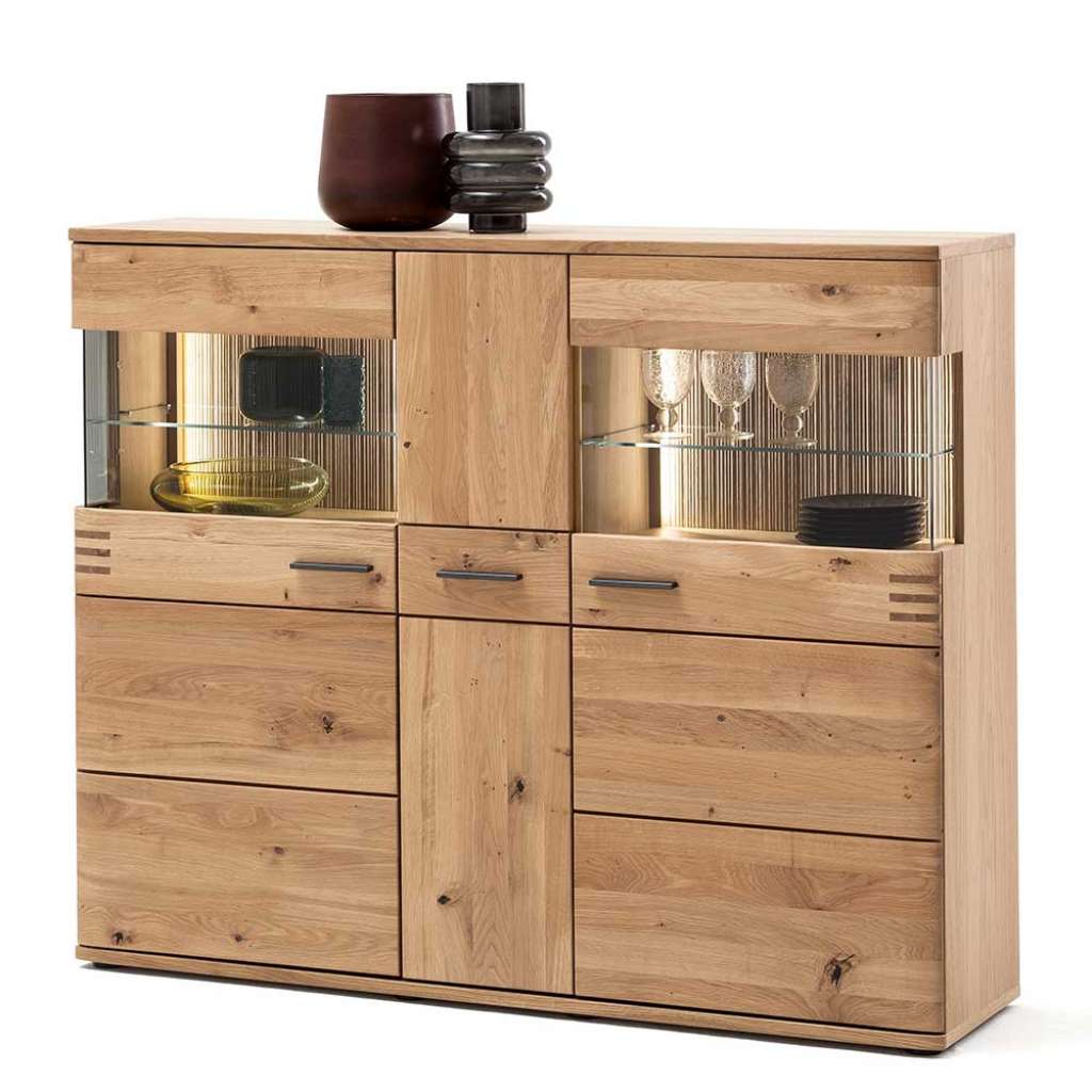 Highboard in Balkeneiche Bianco furniert 150 cm breit