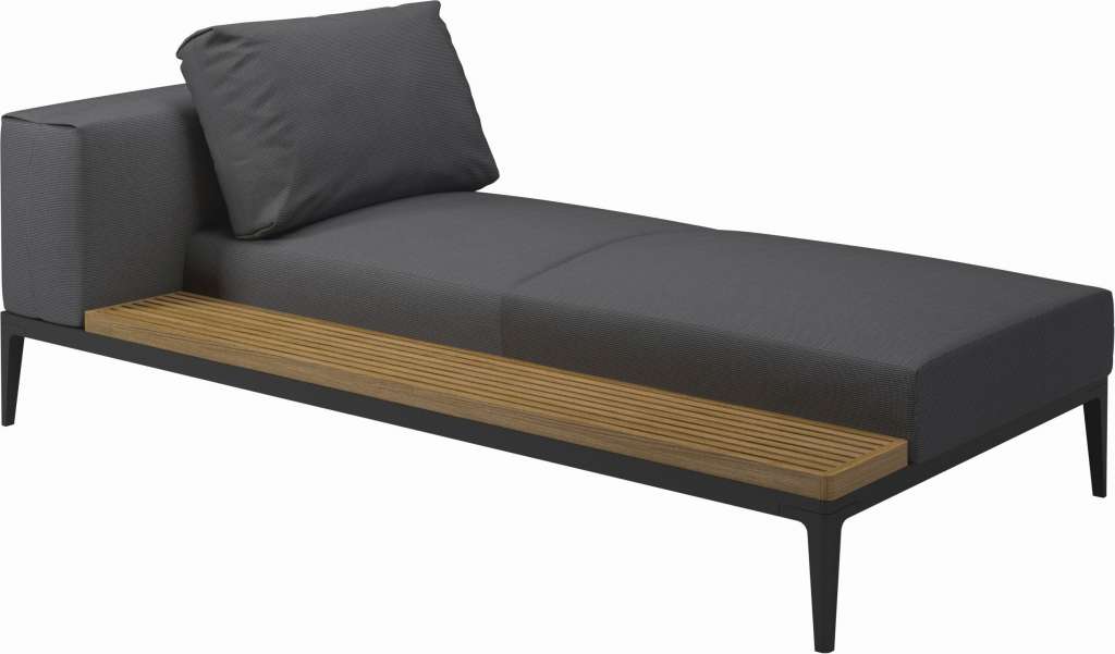 Gloster - Grid Chaiselongue - Tischplatte: Teak - Gestell: Meteor - Polster: 0001 - Cameron Anthracite - outdoor