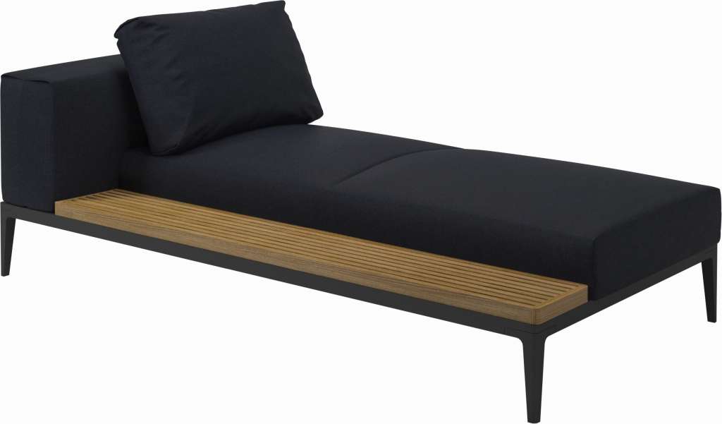 Gloster - Grid Chaiselongue - Tischplatte: Teak - Gestell: Meteor - Polster: 0091 - Fife Shadow - outdoor