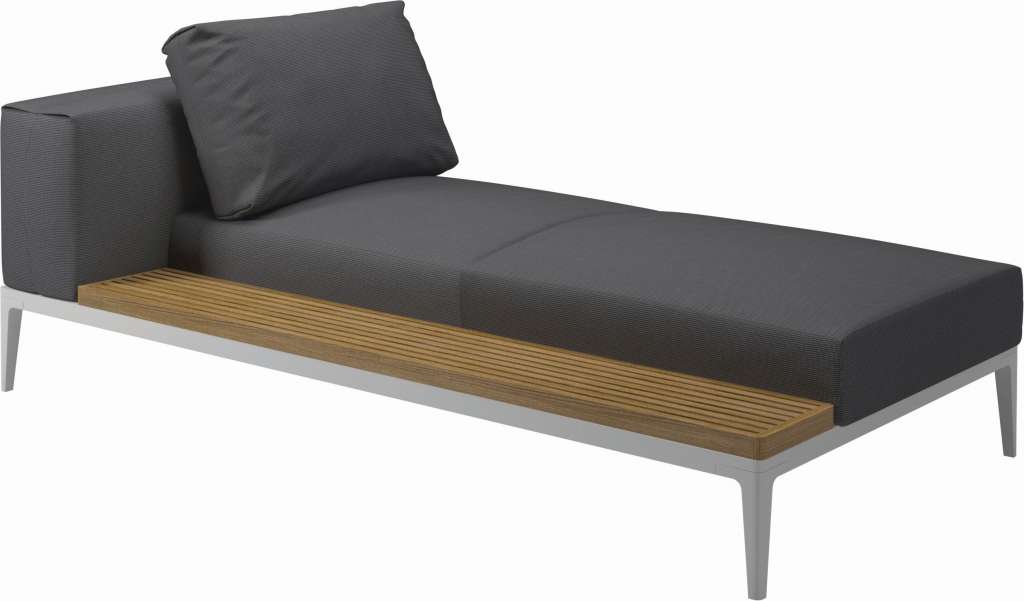 Gloster - Grid Chaiselongue - Tischplatte: Teak - Gestell: White - Polster: 0001 - Cameron Anthracite - outdoor