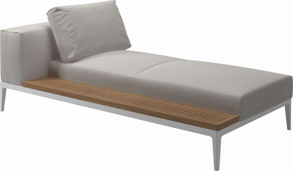 Gloster - Grid Chaiselongue - Tischplatte: Teak - Gestell: White - Polster: 0146 - Blend Linen - outdoor