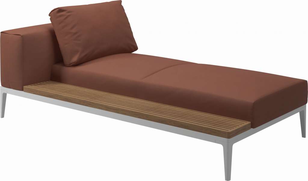 Gloster - Grid Chaiselongue - Tischplatte: Teak - Gestell: White - Polster: 0143 - Blend Clay - outdoor