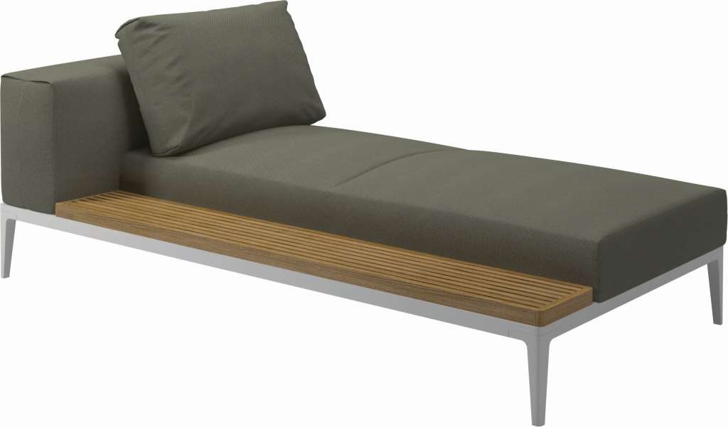 Gloster - Grid Chaiselongue - Tischplatte: Teak - Gestell: White - Polster: 0086 - Robben Leaf - outdoor