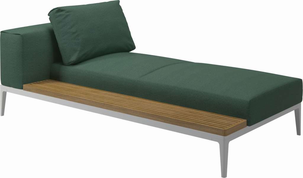 Gloster - Grid Chaiselongue - Tischplatte: Teak - Gestell: White - Polster: 0084 - Robben Forest - outdoor