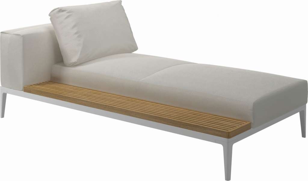 Gloster - Grid Chaiselongue - Tischplatte: Teak - Gestell: White - Polster: 0036 - Fife Ice - outdoor