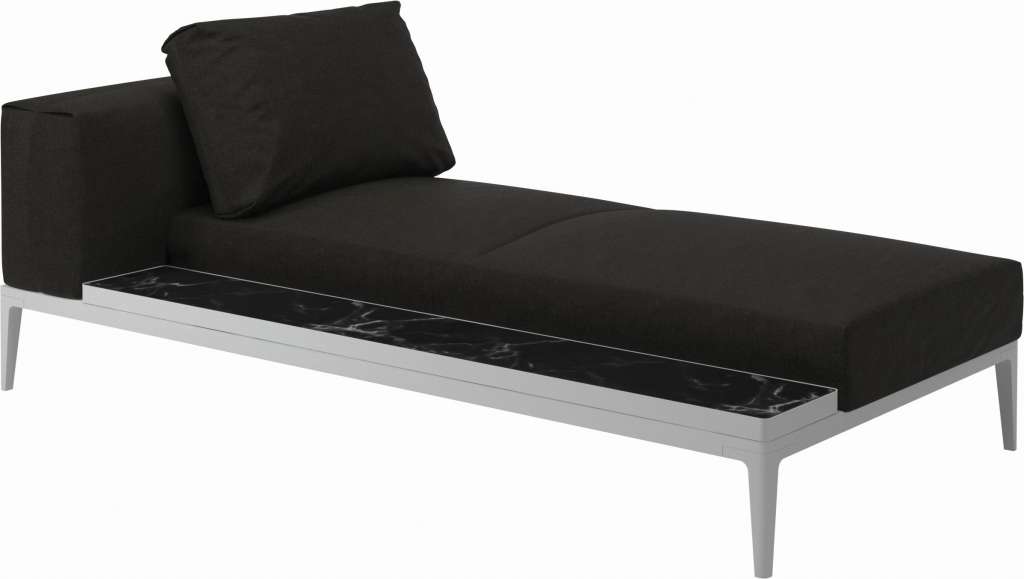 Gloster - Grid Chaiselongue - Tischplatte: Teak - Gestell: White - Polster: 0033 - Fife Ebony - outdoor