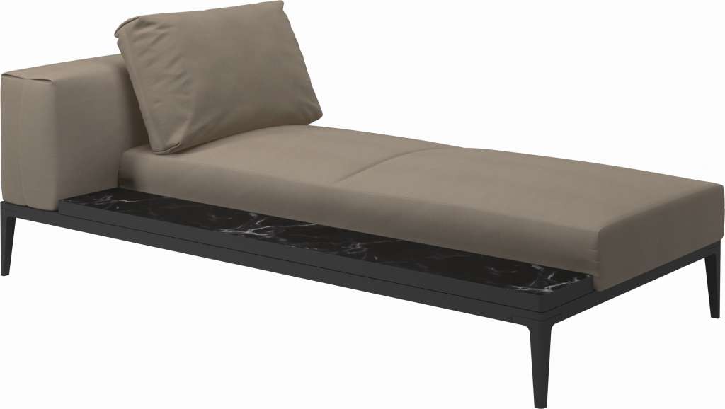 Gloster - Grid Chaiselongue - Tischplatte: Ceramic - Gestell: Meteor - Polster: 0147 - Blend Sand - outdoor