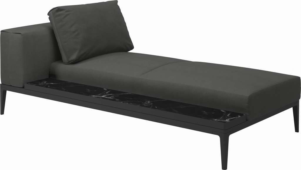 Gloster - Grid Chaiselongue - Tischplatte: Ceramic - Gestell: Meteor - Polster: 0144 - Blend Coal - outdoor