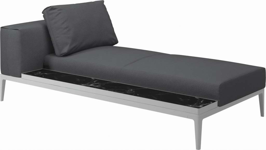 Gloster - Grid Chaiselongue - Tischplatte: Ceramic - Gestell: White - Polster: 0001 - Cameron Anthracite - outdoor