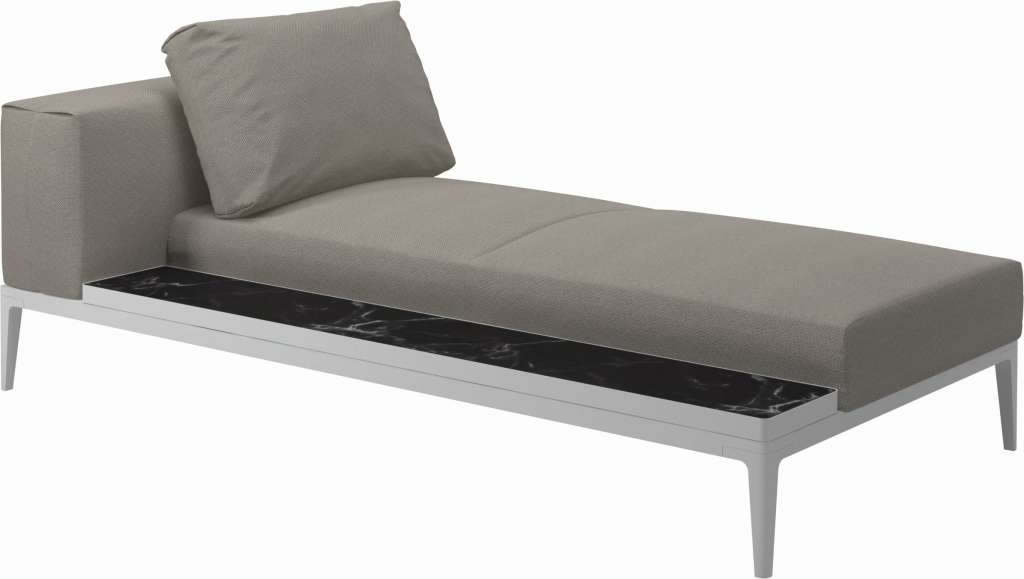 Gloster - Grid Chaiselongue - Tischplatte: Ceramic - Gestell: White - Polster: 0085 - Robben Grey - outdoor