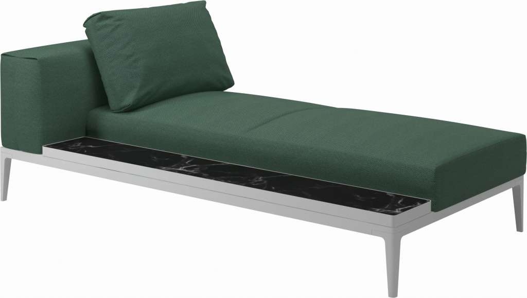 Gloster - Grid Chaiselongue - Tischplatte: Ceramic - Gestell: White - Polster: 0084 - Robben Forest - outdoor