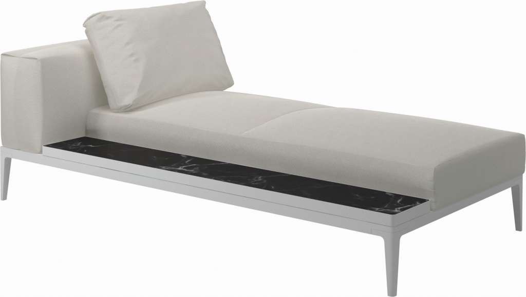 Gloster - Grid Chaiselongue - Tischplatte: Ceramic - Gestell: White - Polster: 0036 - Fife Ice - outdoor