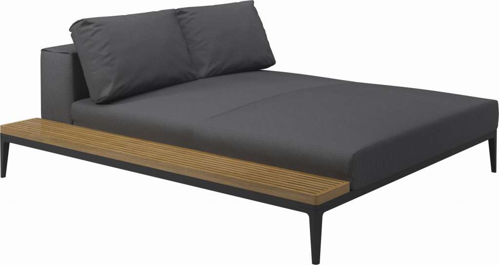 Gloster - Grid Sofa Relaxmodul mit Tisch - Tischplatte: Teak - Gestell: Meteor - Polster: 0001 - Cameron Anthracite - outdoor